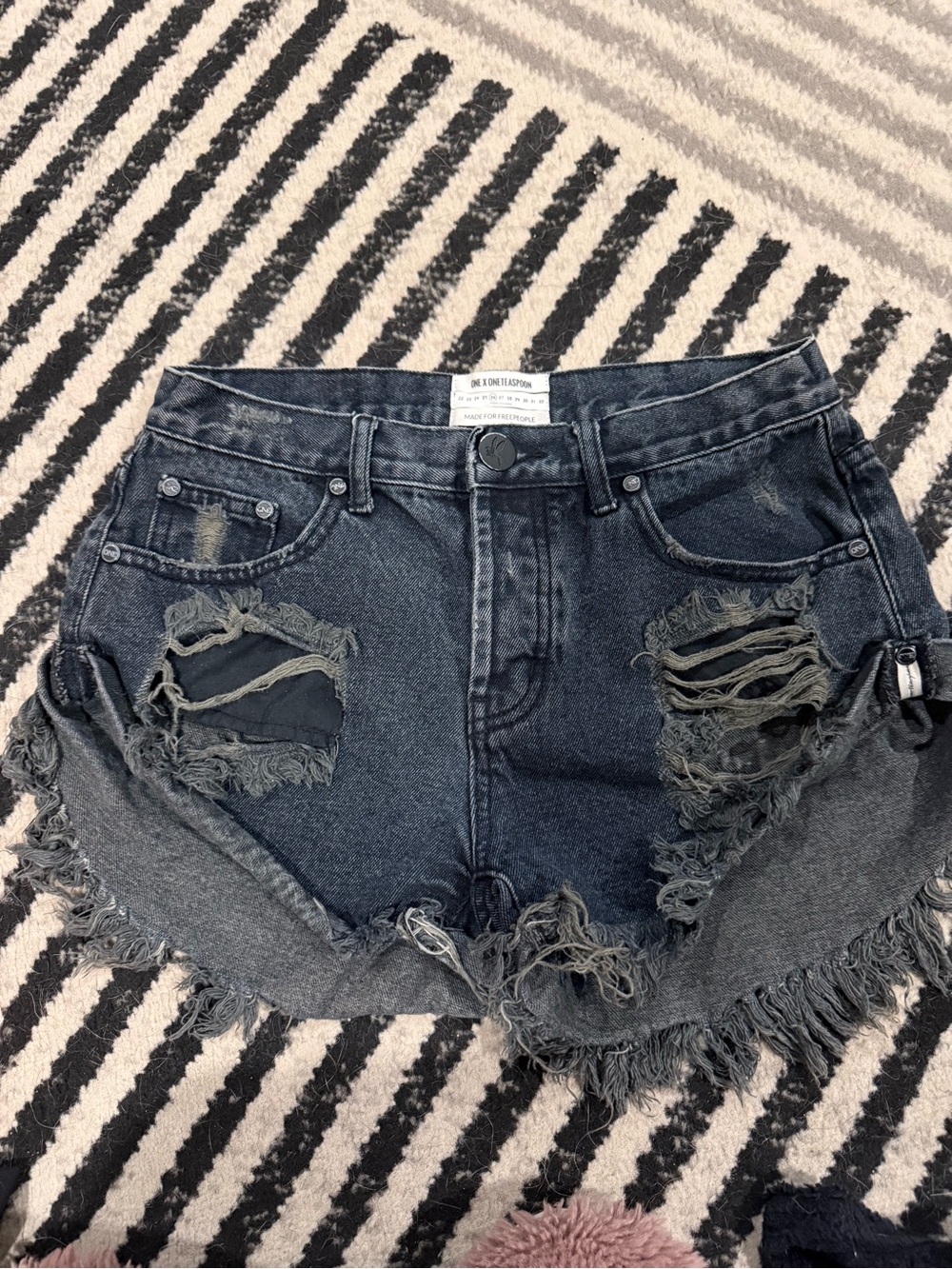 One Teaspoon Washed Black Distressed Denim Shorts